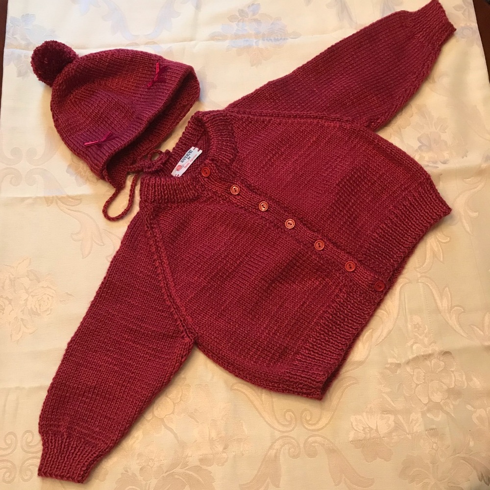 NWOT Handmade Knitted Button Down Sweater w/Hat